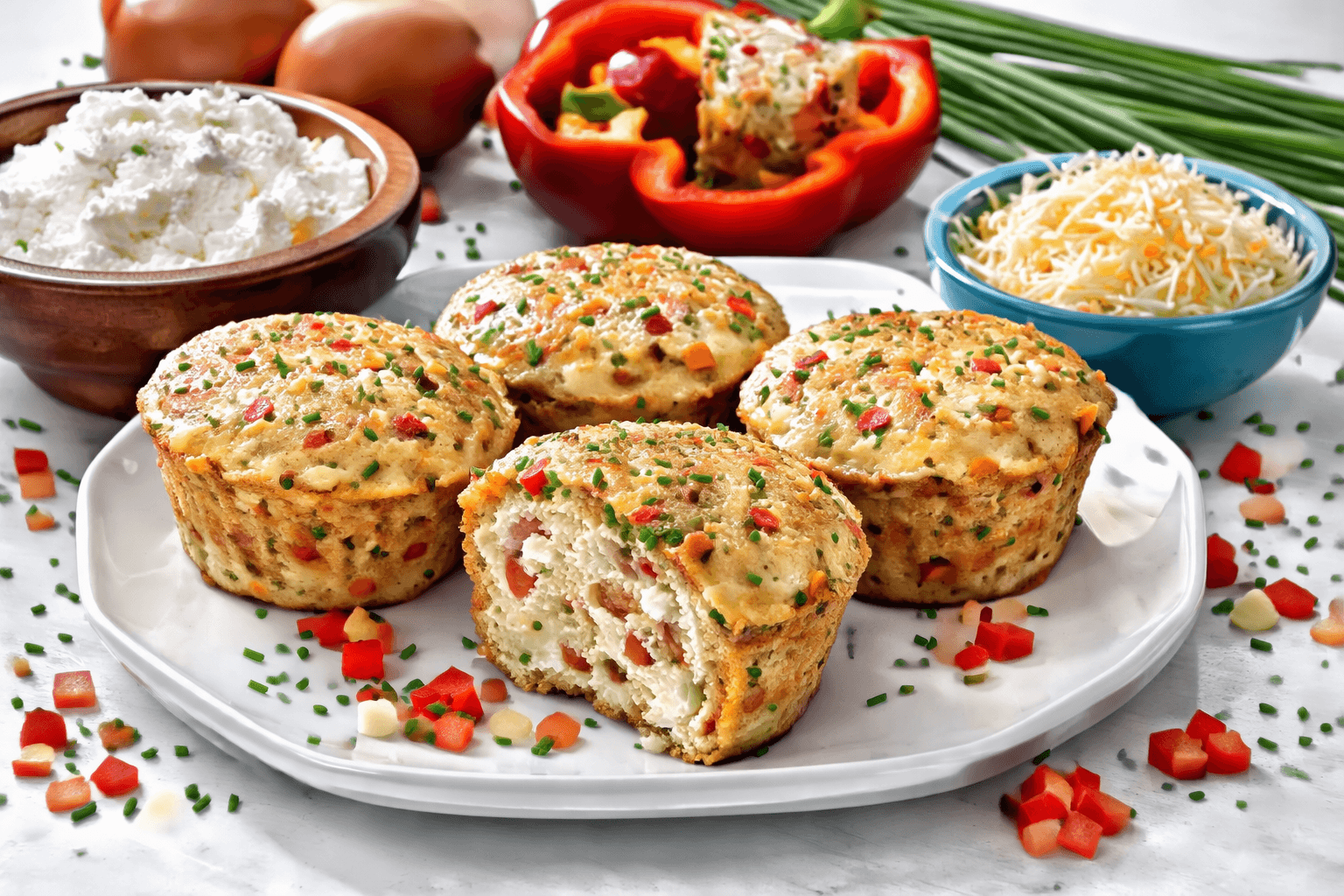 Air-fryer cottage cheese egg muffins on a light plate.